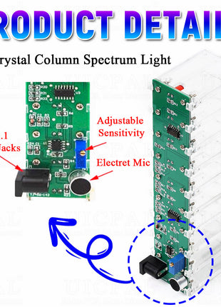 DIY Sound Control LED Music Spectrum Electronic Kit Crystal Column Audio Display PCB Soldering Practice Kit LM339 LM358 DC5-12V DIY Electronic Kit