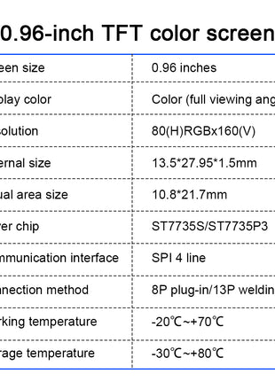0.96 Inch TFT LCD Display Module IPS Full Viewing Angle 80*160 High-Definition Screen SPI 4 Line ST7735 Driver 8Pin 13Pin OLED LCD Module