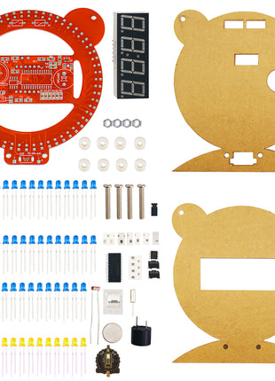 DIY Electronic Clock LED Digital Tube Bear Clock Electronic Kit Microcontroller Soldering Kit Creative Making Project with Cable DIY Electronic Kit