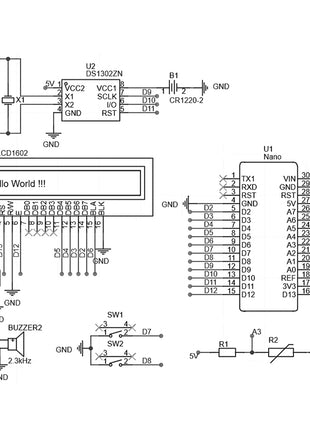 Kit de reloj electrónico LCD DIY DS1302 con pantalla de temperatura, luz de fondo ajustable, alarma musical para Arduino Tipo-C USB DC5V Kit electrónico DIY