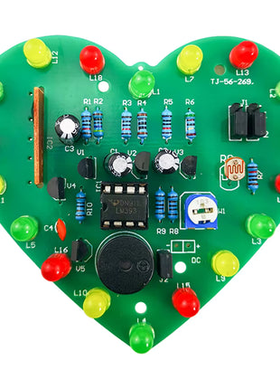 Kit electrónico de LED de color en forma de corazón con control de luz DIY, 18 LED de intermitencia cíclica, kit de práctica de soldadura PCB, DC4.5-5V, 2 kits electrónicos DIY vendidos
