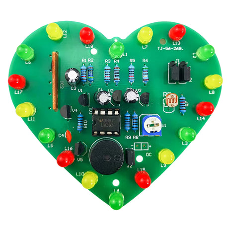 Kit electrónico de LED de color en forma de corazón con control de luz DIY, 18 LED de intermitencia cíclica, kit de práctica de soldadura PCB, DC4.5-5V, 2 kits electrónicos DIY vendidos