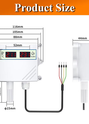 Digital Display Transmitter with Temperature Humidity Sensor Probe RS485 Analog 0-5V 0-10V 4-20mA Waterproof Temperature Sensor Module