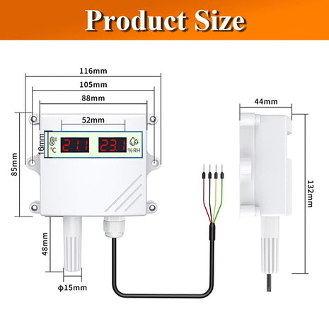 Digital Display Transmitter with Temperature Humidity Sensor Probe RS485 Analog 0-5V 0-10V 4-20mA Waterproof Temperature Sensor Module