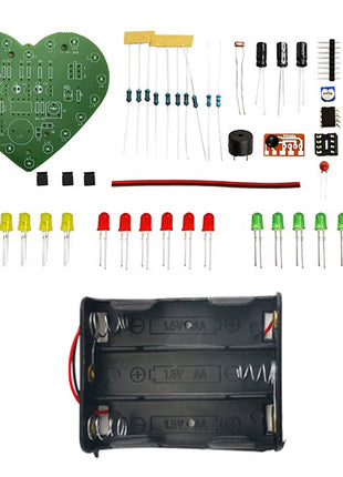 Kit electrónico de LED de color en forma de corazón con control de luz DIY, 18 LED de intermitencia cíclica, kit de práctica de soldadura PCB, DC4.5-5V, 2 kits electrónicos DIY vendidos