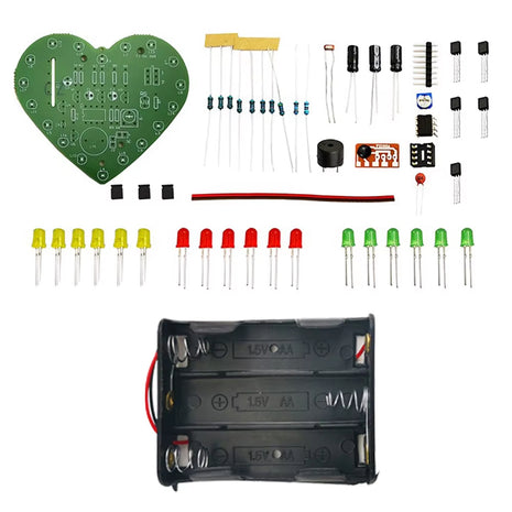Kit electrónico de LED de color en forma de corazón con control de luz DIY, 18 LED de intermitencia cíclica, kit de práctica de soldadura PCB, DC4.5-5V, 2 kits electrónicos DIY vendidos