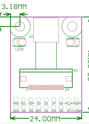 OV5640 Camera Module Adapter Board with Double Flash Light Control Development Board 8-Bit SCCB IIC Port 18PIN RGB YUV JPEG Camera Module