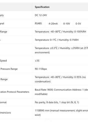PE Probe Temperature and Humidity Sensor Module with OLED Display ModBus RTU RS485 4-20mA 0-10V Industrial Sensors Transmitter Sensor Module