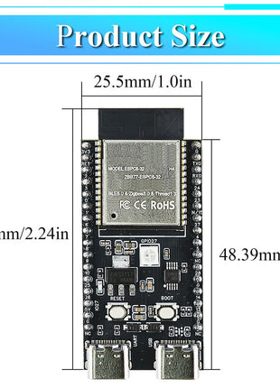 Placa de desarrollo ESP-32 C5 Módulo WiFi de doble frecuencia 2.4G y 5GHz ESP32-C5-DevKitC-1 N4 4MB Flash WIFI6 CH343 Módulo electrónico TYPE-C de 32 pines