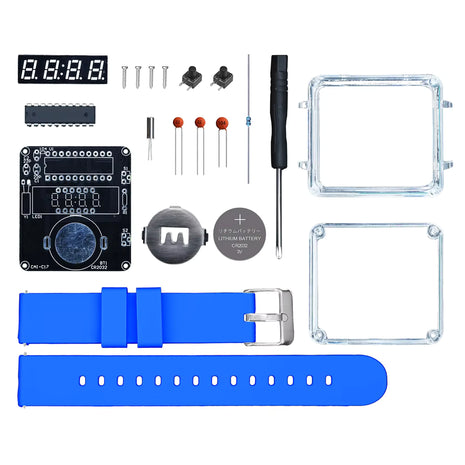 Kit electrónico de reloj LED DIY, reloj de tubo de tiempo con pantalla de 0.28 pulgadas con caja y correa, kit electrónico DIY de aprendizaje de proyectos de soldadura y montaje.
