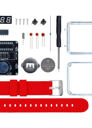 Kit electrónico de reloj LED DIY, reloj de tubo de tiempo con pantalla de 0.28 pulgadas con caja y correa, kit electrónico DIY de aprendizaje de proyectos de soldadura y montaje.