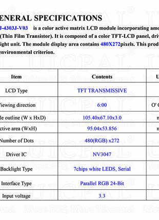 4.3 Inch TFT Display Module ST7280 HD IPS TN 480*272 40PIN RGB Interface Plug-in with Capacitive Touch Screen OLED LCD Module