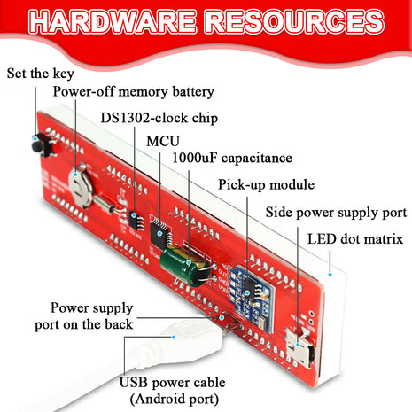 Kit de soldadura electrónico de reloj de matriz de puntos LED DIY DS1302 con espectro de música, luz rítmica, alimentación USB DC5V con micro cable, kit electrónico de bricolaje