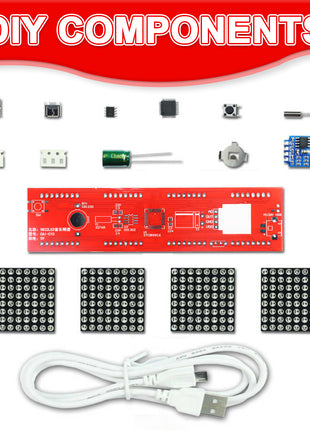 Kit de soldadura electrónico de reloj de matriz de puntos LED DIY DS1302 con espectro de música, luz rítmica, alimentación USB DC5V con micro cable, kit electrónico de bricolaje